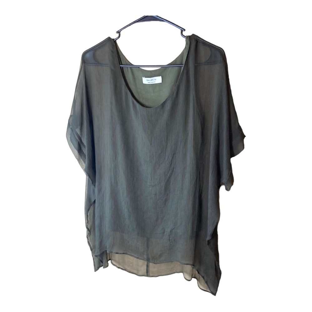 Bailey 44 Silk Sheer Overlay Blouse Olive Green Size Small